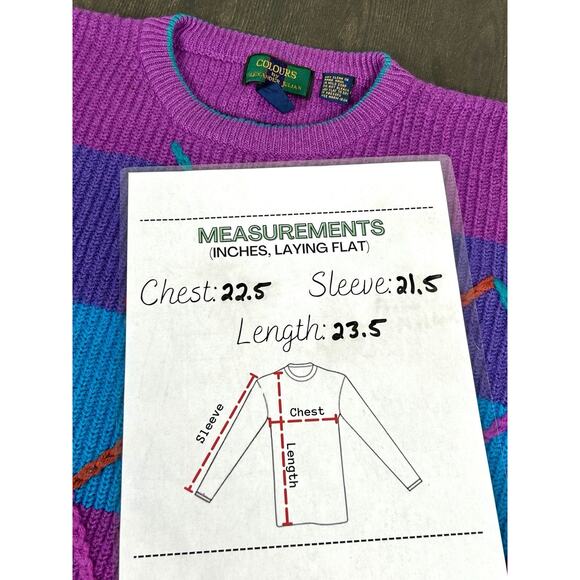 Vtg Colours By Alexander Julian HAND INTARSIA Knit Sweater Women's M Wool Blend - Picture 9 of 10